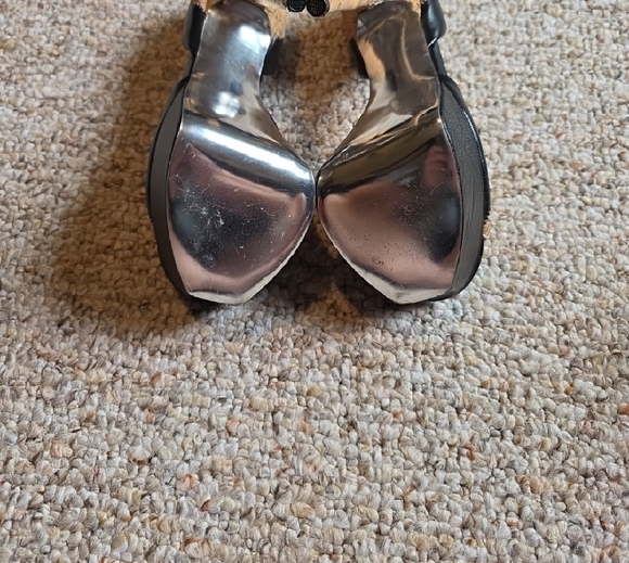 Bebe Black and Tan Open-Toe Heels - Picture 5 of 7